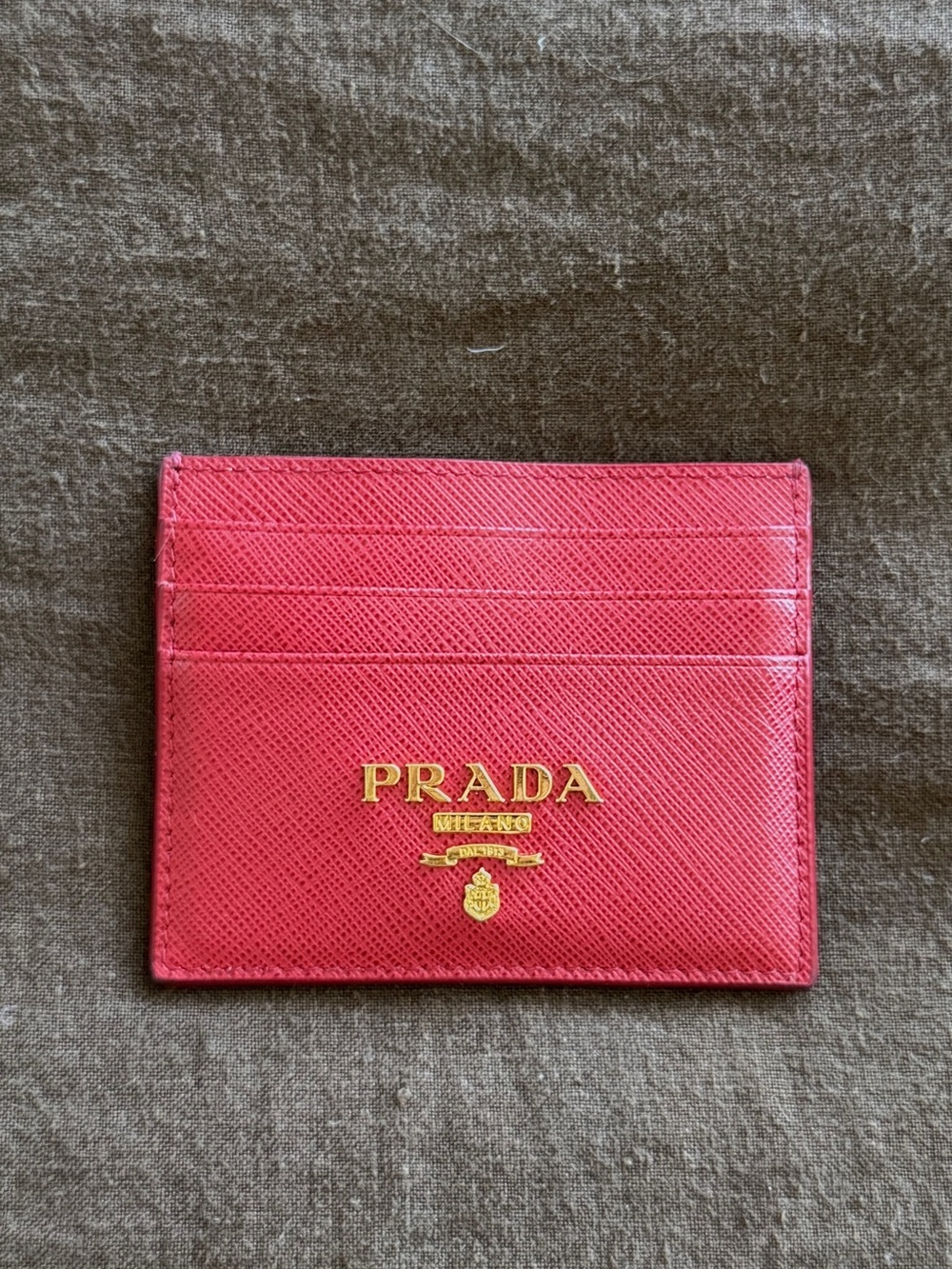 Prada Red Leather Card Holder with Gold Logo